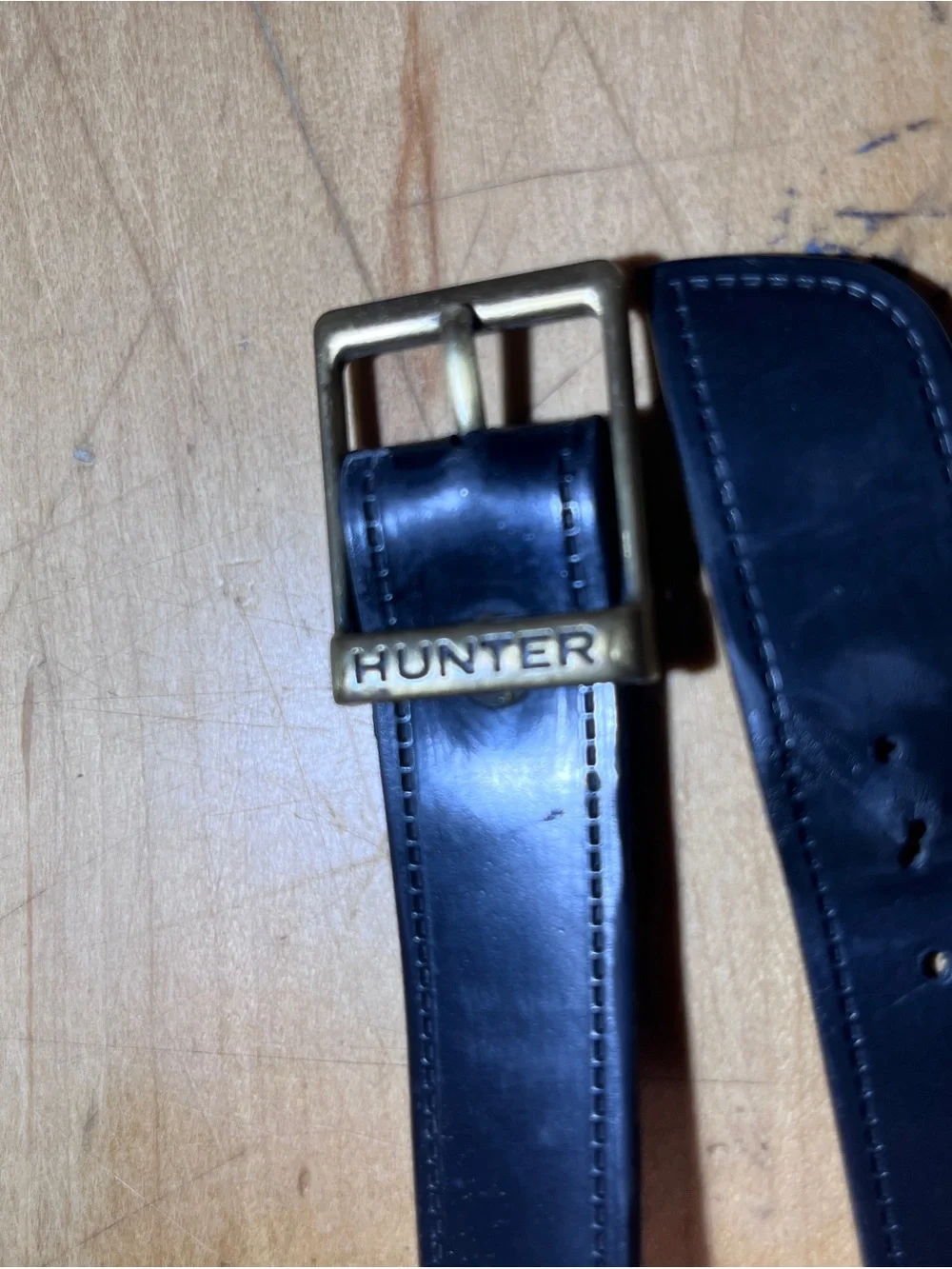 Hunter Black Leather Belt with Brass Logo Plaque